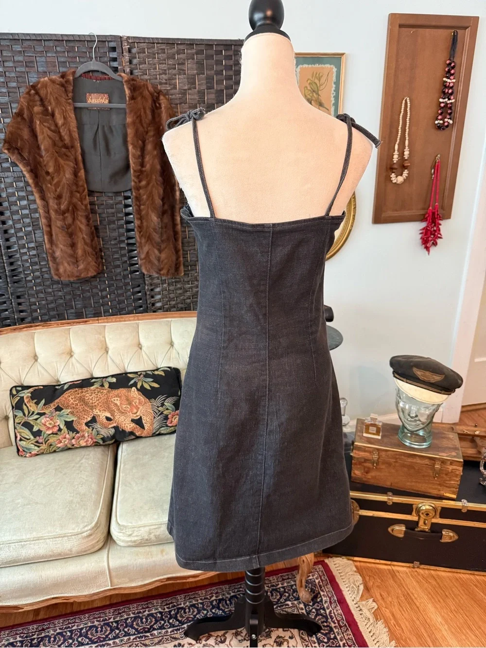 🖤 Y2K Motor Dark Wash Stretch Denim Mini Dress Sz M - Picture 5 of 8